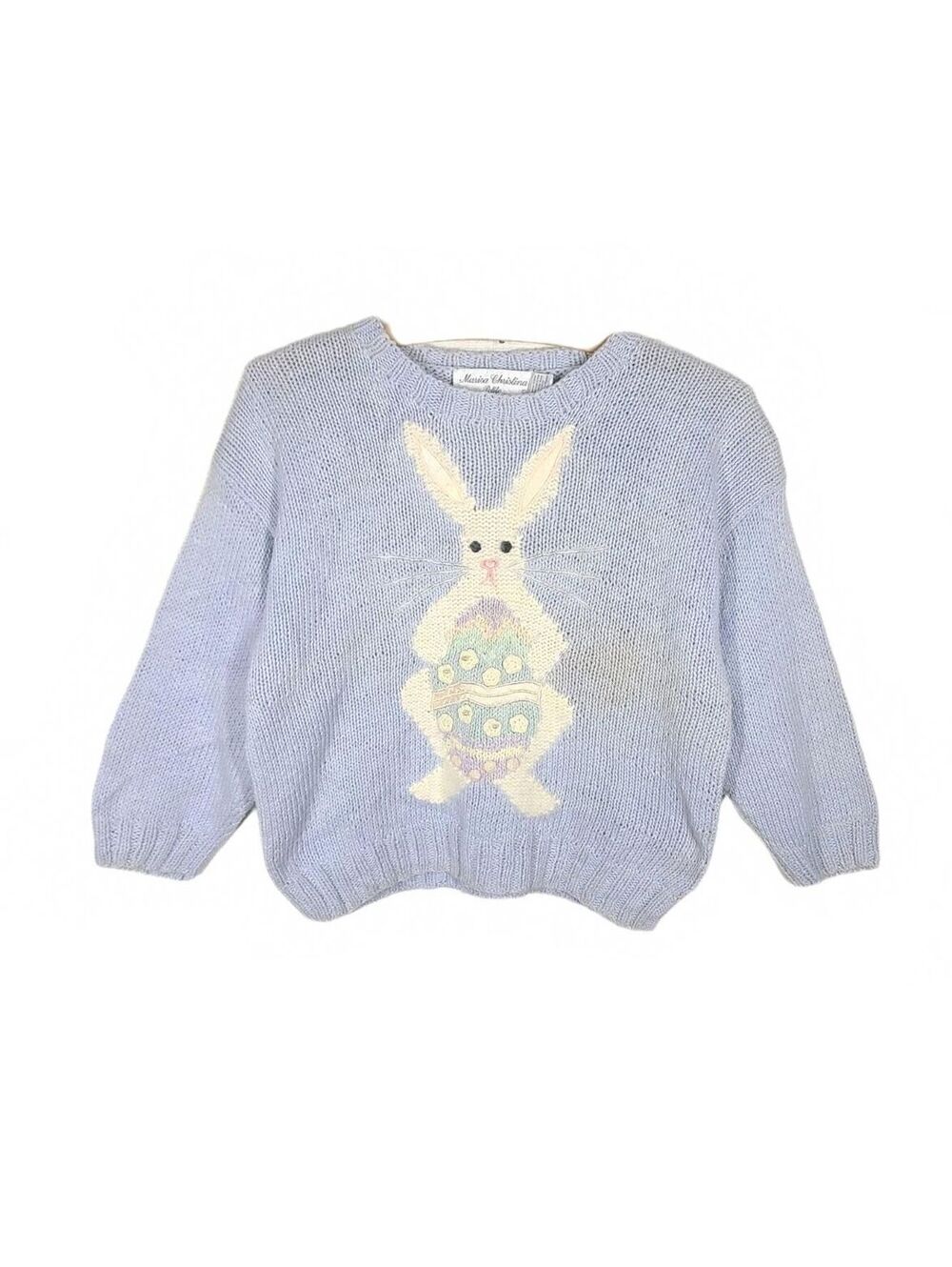 Vtg 90s Easter Sweater Angora Rabbit Cotton Marisa Christina Petite Hand Knit